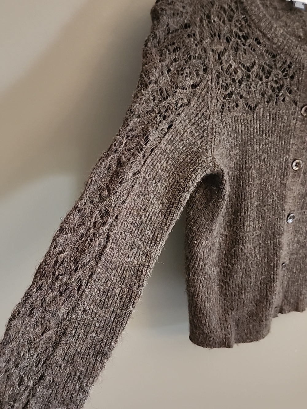 American Eagle Outfitters Brown Lace-Yoke Button-Up Cardigan - Picture 3 of 12